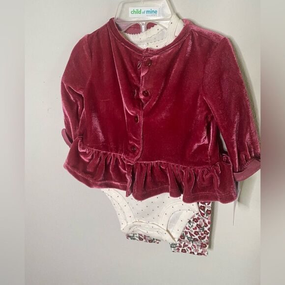 NWT Carter’s Baby girl 3-piece Pink velvet floral set size 0-3 months 0-3M - Picture 3 of 9